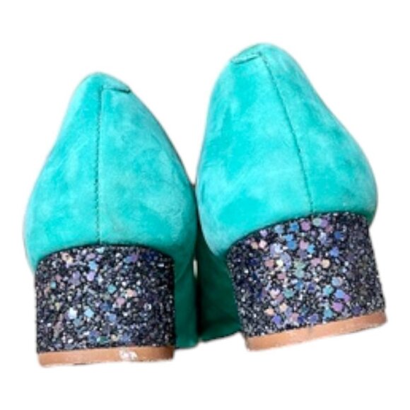 Schutz Teal Suede Cap Toe Heels with glitter Size 7 - Picture 5 of 8